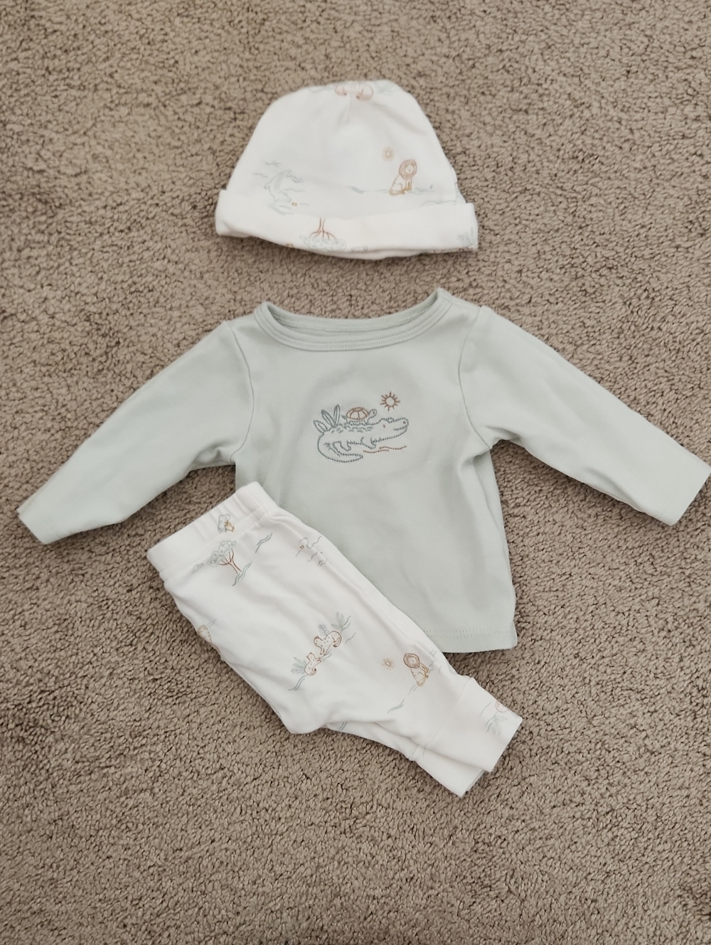 Carter's Baby Matching Set in Light Green and White - Croc Print